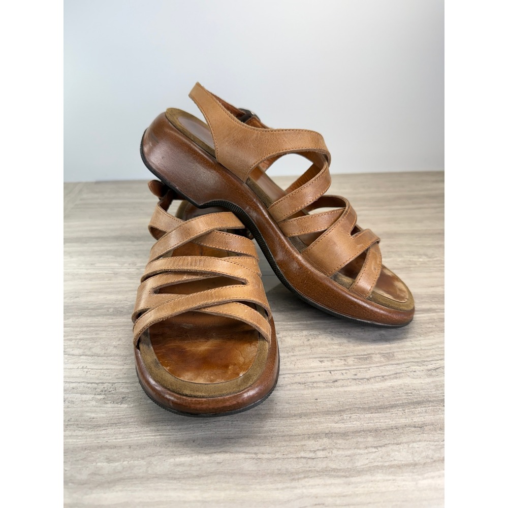 Dansko Womens 11.5 Strappy Leather‎ Sandals Chunky Brown Comfort Casual Walking
